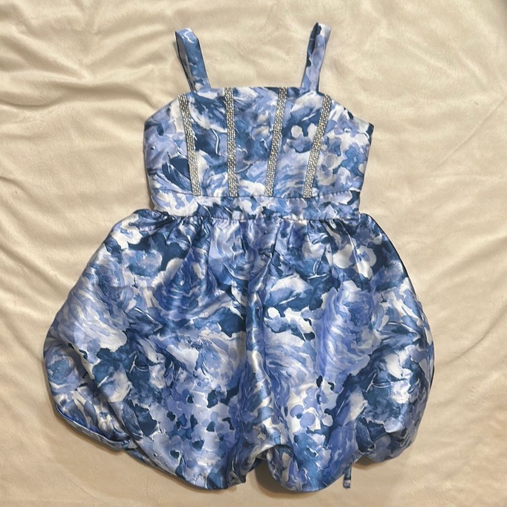 EUC Speechless Floral Blue bubble dress with rhinestone details size 7